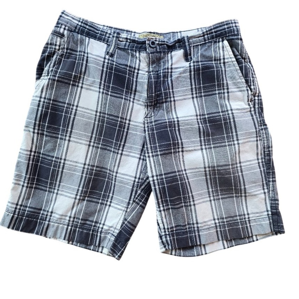 Sonoma Plaid Chino Shorts Mens 36‎ Blue White Cotton Flat Front Casual Summer
